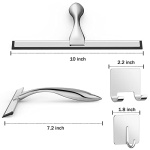 All-Purpose Stainless Steel Shower Squeegee for Shower Doors with 2 Adhesive Hooks, Bathroom Cleaner Tool Household Window Mirror Squeegee for Home Cleaning, Glass Door, Tile Wall, Car, 10 Inch Silver - Image 6