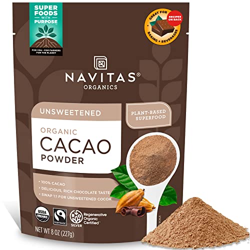 51A-Twb6-8L.jpg Navitas Organics Cacao Powder, Regenerative Organic Certified, Non-GMO, Fair Trade, Gluten-Free, 8oz. Bag, 15 Servings - Image 1