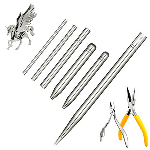 8 Pieces Metal Model DIY Tool Sets 6 Pieces Metal Cone Shape Bending Assist Tools and 2 Pieces Diagonal Plier Nose Plier Tool Kits for 3D Metal Jigsaw Puzzles Model Assembly Jewelry DIY