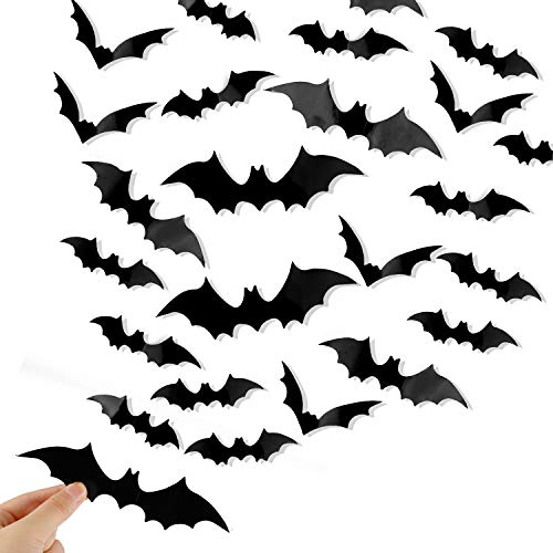51a2hATaqgL.jpg DIYASY Bats Wall Decor,120 Pcs 3D Bat Halloween Decoration Stickers for Home Decor 4 Size Waterproof Black Spooky Bats for Room Décor - Image 1