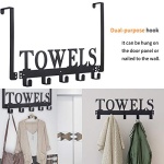Over The Door Hooks, Towel Holder for Bathroom, Door Mount Towel Rack Towel Hooks for Bedroom Kitchen Pool Beach Towels Bathrobe Wall Mount Hang on The Door Cabinet Cupboard Metal Sandblasted (Black) - Image 5