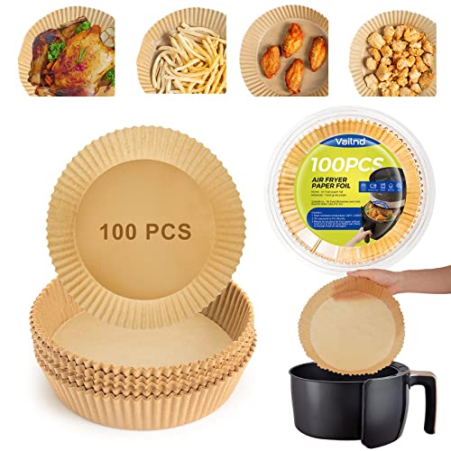 51by1119ahL.jpg Air Fryer Paper Liners Disposable: 100pcs Oil Proof Parchment Sheets Round, Airfryer Paper Basket Bowl Liner for Baking Cooking Food - Image 1
