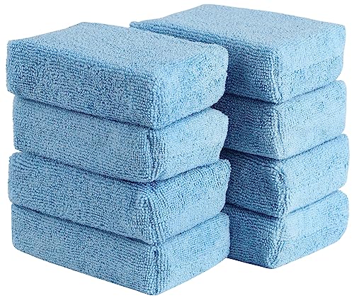 AIDEA Microfiber Applicator Pads - 8 Pack, Premium Microfiber Sponge, Car Wash Sponge and Cleaning Pads, Perfect for Effortless Wax, Sealant, and Conditioner Application - Blue