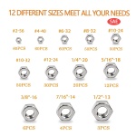 TWCC 405 Pcs SAE Hex Nuts Assortment Kit #2-56#4-40#6-32#8-32#10-24#10-32#12-24 1/4"-20 5/16"-18 3/8"-16 7/16"-14 1/2"-13 Stainless Hex Nuts Set - Image 7